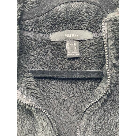 Forever 21 Long Sleeve Full‎ Zip Mock Neck  Fuzzy Sherpa Fleece Jacket Black Med - Picture 3 of 10
